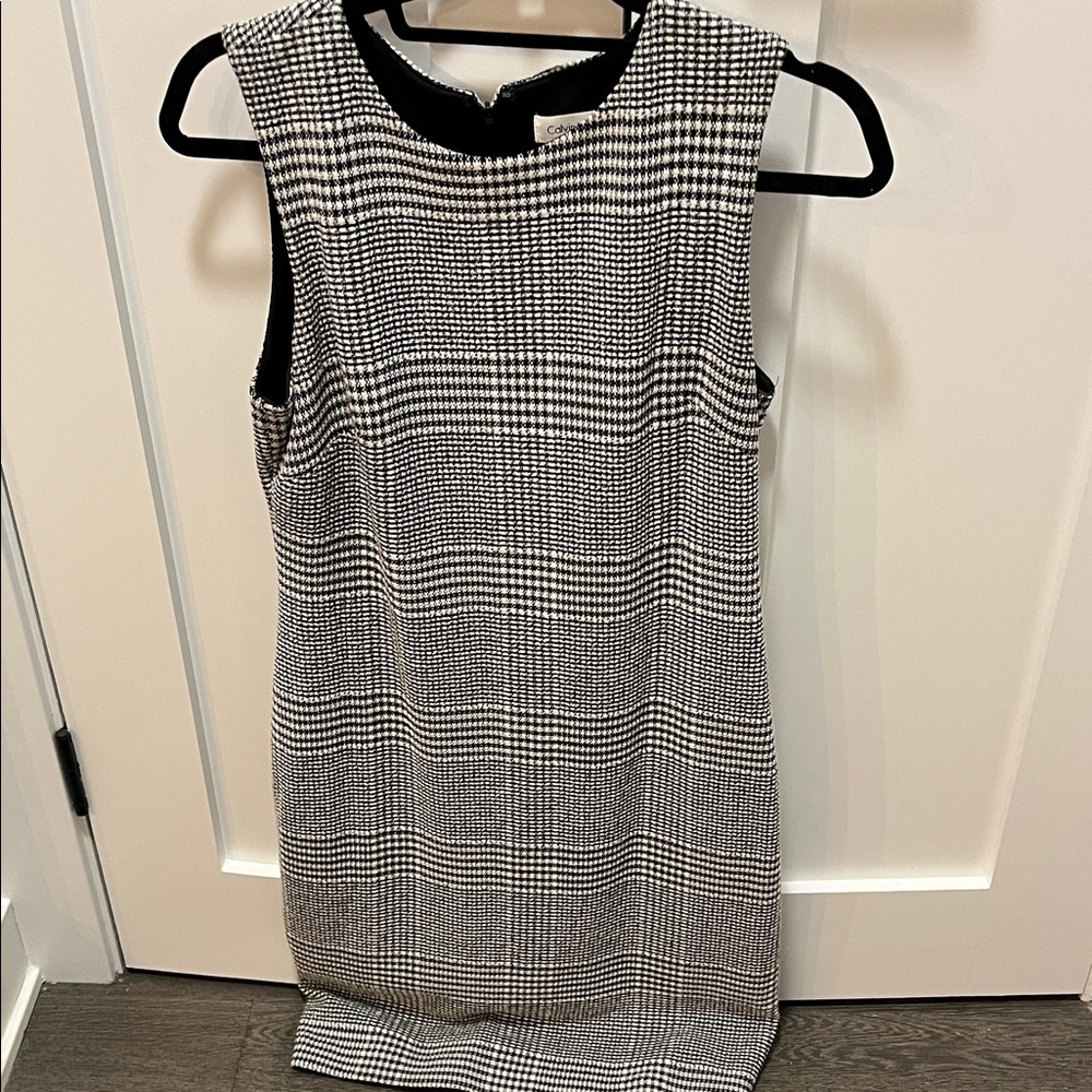 Calvin Klein Black and White Houndstooth Mini Sheath Dress